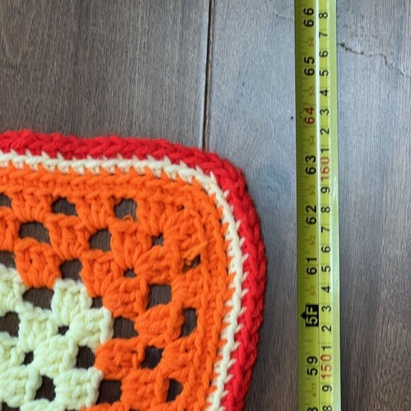 Vtg Crocheted Roseanne Granny Square Afghan Throw 63 x 59 Bold Colors - Picture 9 of 10